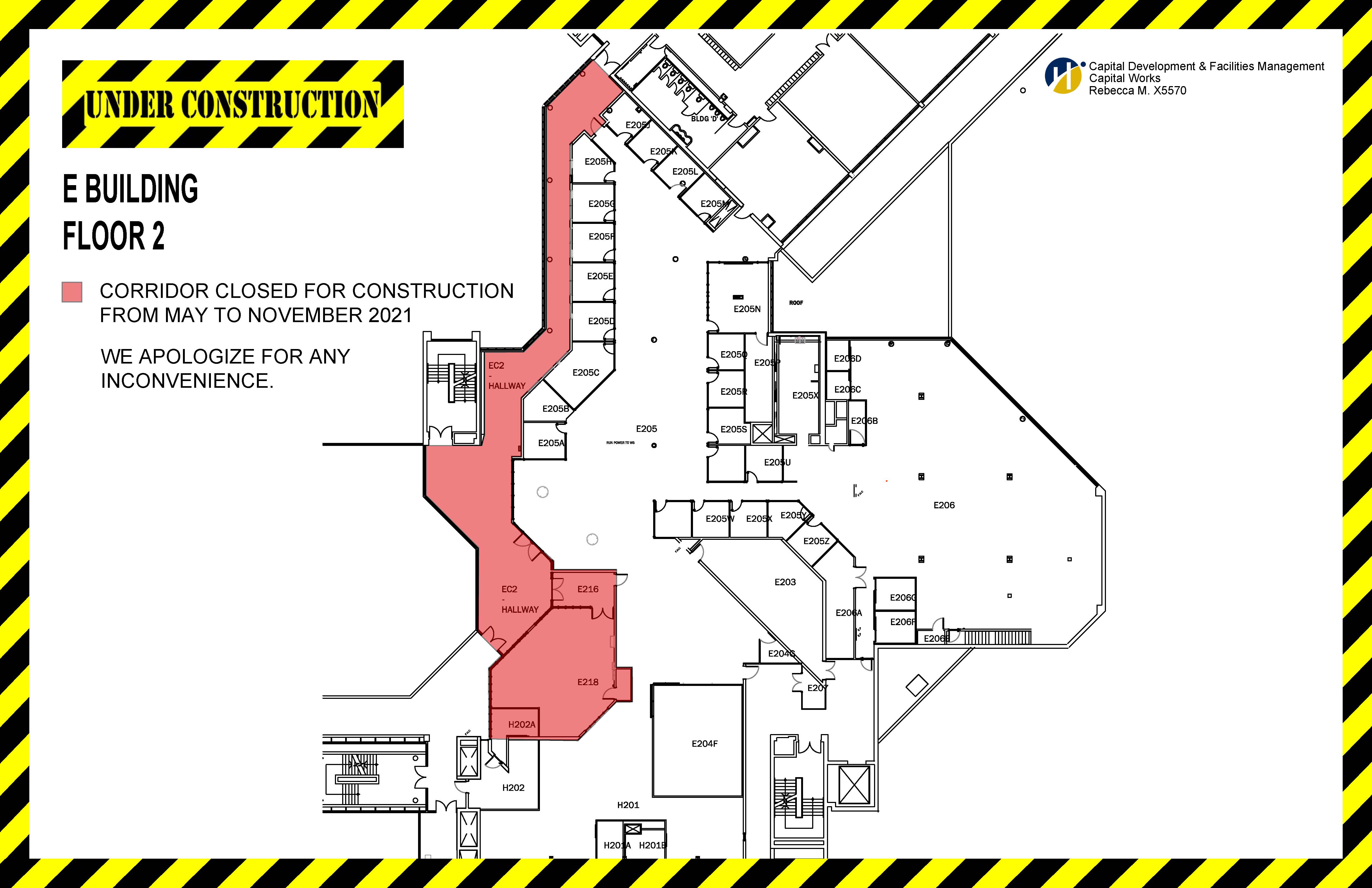 Ebuilding 2nd floor corridor closure at North Campus Humber Communiqué